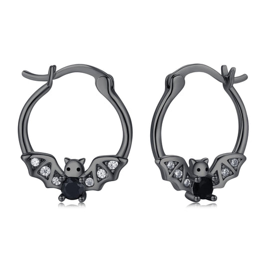 Black Bat Earrings 925 Sterling Silver Hypoallergenic Small Animal Huggie Hoop Earrings for Sensitive Ears Gothic Bat Jewelry Halloween Gifts for Women Daughter