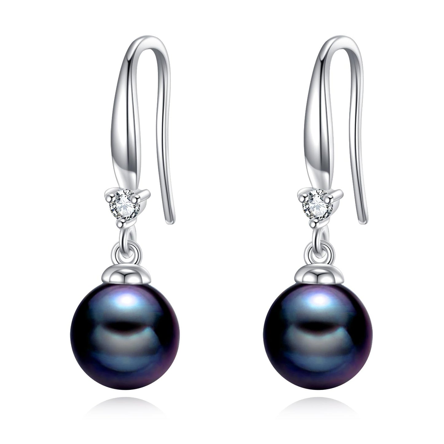 925 Sterling Silver Pearl Leverback Earrings Dangle Drop Birthstone Jewelry Gifts for Women (Black Pearl-August)