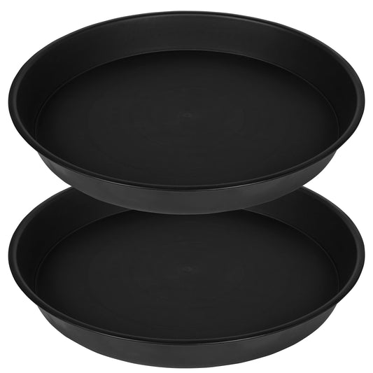 Bleuhome 2 Pack of 14 inch Plant Saucer, Heavy Duty Round Plant Trays for Pots, Plastic Plant Water Tray, Flower Plant Saucers for Indoors, Pot Drip Trays for Planter 12-14" (14", Black)