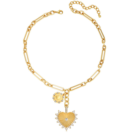 BONJOULRY Chunky Gold Heart Necklace for Women, 18K Gold Plated Chunky Heart Locket Necklace Non Tarnish Charm Necklace Fashion Jewelry Thick Paperclip Chain Hip Hop Statement boho necklaces for women