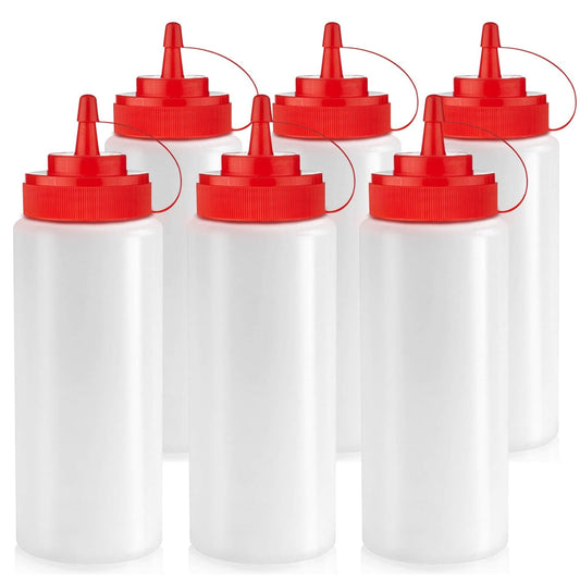 Norcalway 16 oz Condiment Squeeze Bottles for Sauces - Leak Proof - 6 Pack