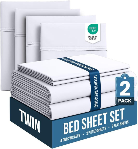 Utopia Bedding Twin Bed Sheets Set - Soft Brushed Microfiber - Fade & Shrinkage Resistant - Easy Care (White)