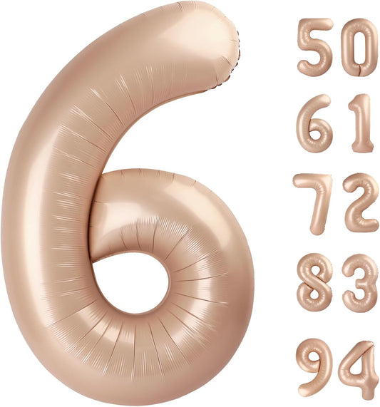 Skiennix 40-Inch Light Brown Number 6 Balloon - Perfect for Beige Birthday Decorations & Parties