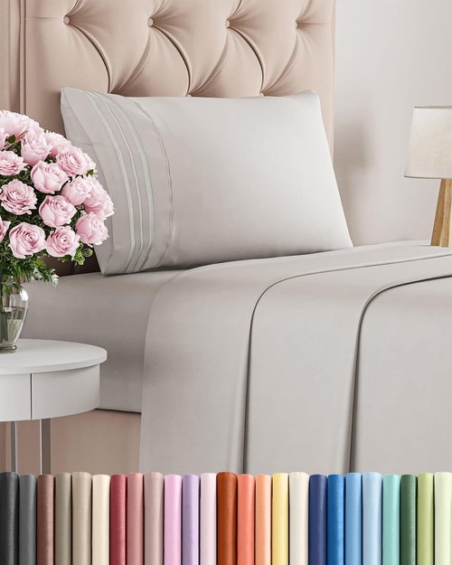 Comfy Twin Size 3 Piece Sheet Set by [Brand Name] - Breathable & Cooling Hotel Luxury Bedding - Deep Pockets, Soft & Wrinkle-Free in French Grey