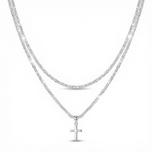 B-JWYFY Layered 925 Sterling Siver Cross Charm Pendant Necklace Set for Women Bling Double Layer Rope Chain Choker Layering Necklace Set for Wedding and Any Romantic Occasion