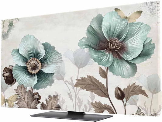 Yukro 75 Inch, 65"x37" Teal Broccoli Indoor TV Dust Cover, Rustic Farmhouse Flower Leaf Victorian Style Elastic TV