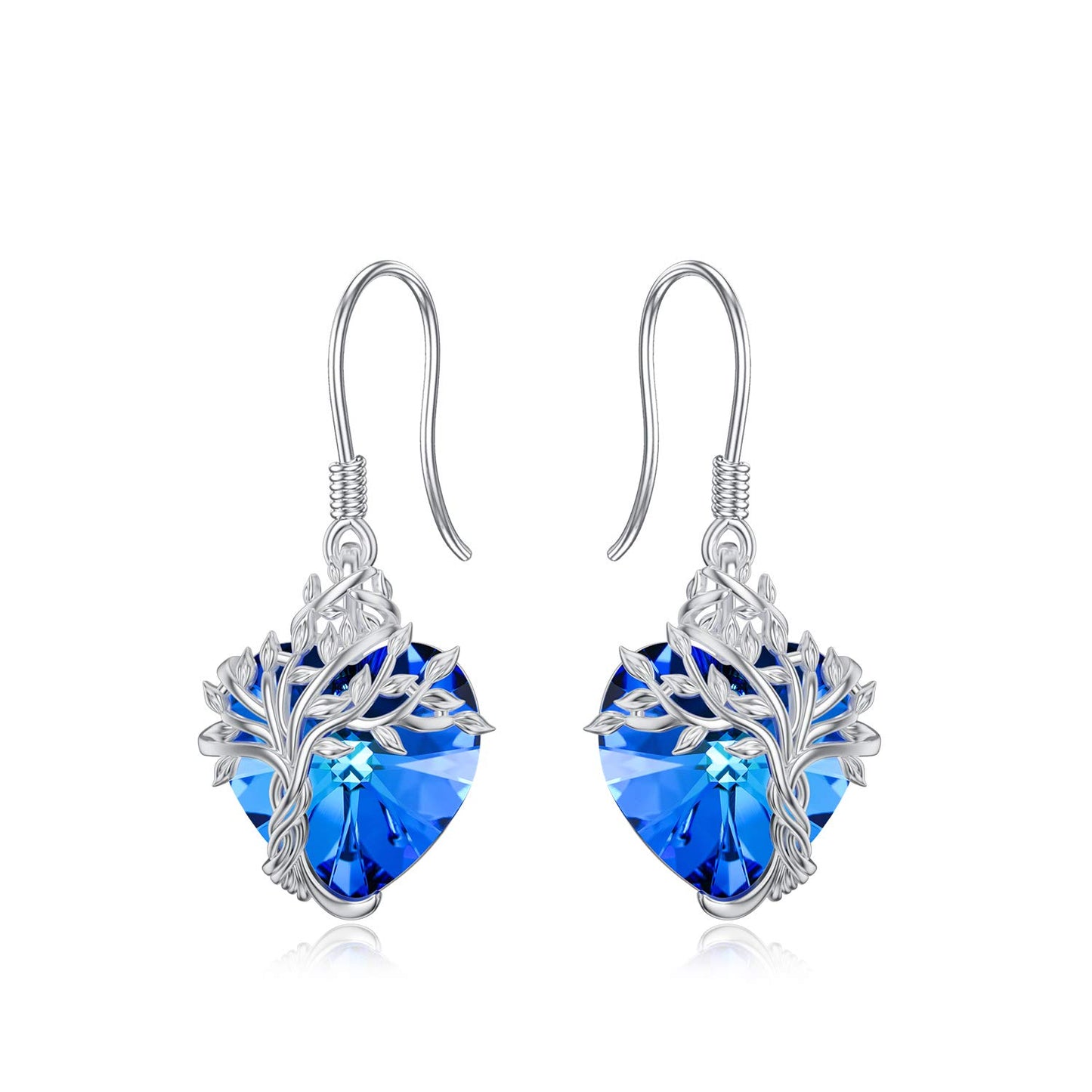 TOUPOP Heart Sapphire Earrings Sterling Silver Tree of Life Earrings September Birthstone Jewelry Birthday Mothers Day Gifts for Women Mom Her