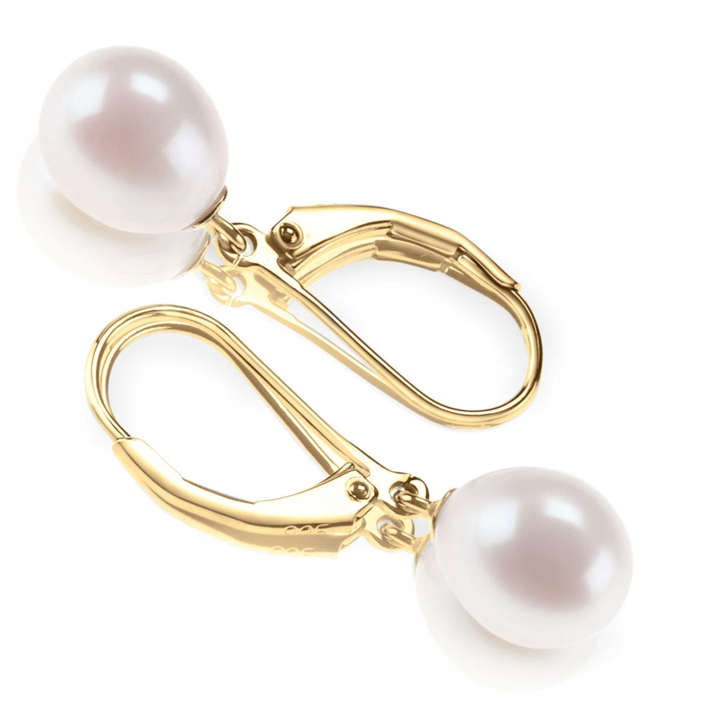 PAVOI 14K Yellow Gold Plated Freshwater Cultured Pearl Earrings Leverback Dangle Studs - Handpicked AAA Quality - 10mm