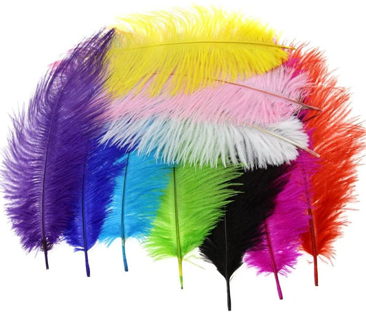 10pcs Fluffy Ostrich Artificial Feathers Arts Crafts Mixed Colors (10"-12" Length), DIY Decoration for Wedding Centerpieces, Festival Party