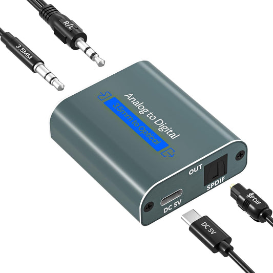 3.5mm 3.5 3.5 Analog to Digital Audio Converter Dual Analog Jack AUX to Optical SPDIF Audio Adapter with Optical Cable