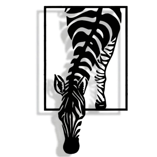 Black Metal Zebra Wall Art, Safari Wildlife Metal Wall Decor, Modern Animal Silhouette Wall Hanging for Living Room Bedroom Hallway Home Office, 3D Window Frame Style African Zebra Decor Gift for Home Decoration 13.78x7.87 inches