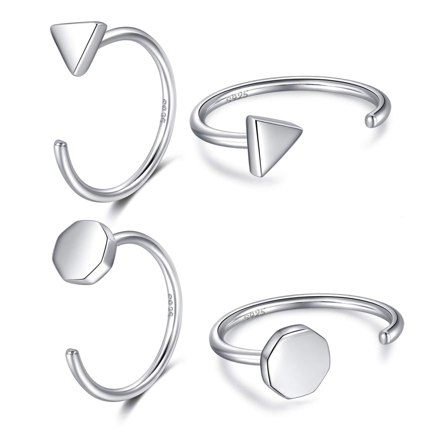 925 Sterling Silver Huggie Earrings - Triangle Dot Half Hoop for Women - Open Little Huggy Earrings - 2 Pairs