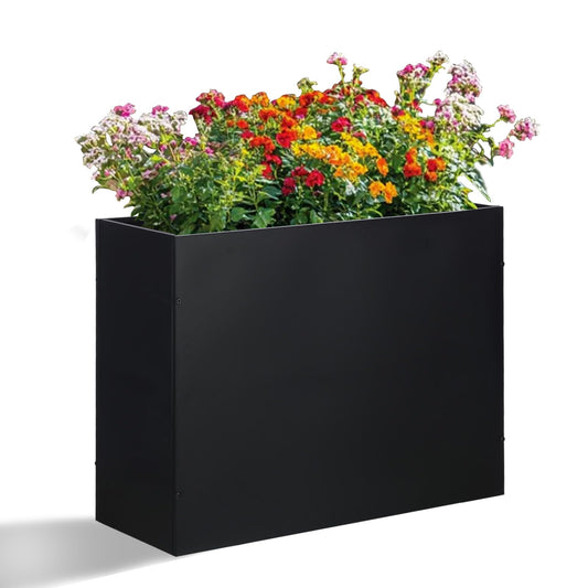 SUNNYPARK Large Metal Planter Box 32”x 12”x 24”, Rectangular Modern Black Metal Planter Box Heavy Duty with Drainage Holes for Outdoor Garden Patio