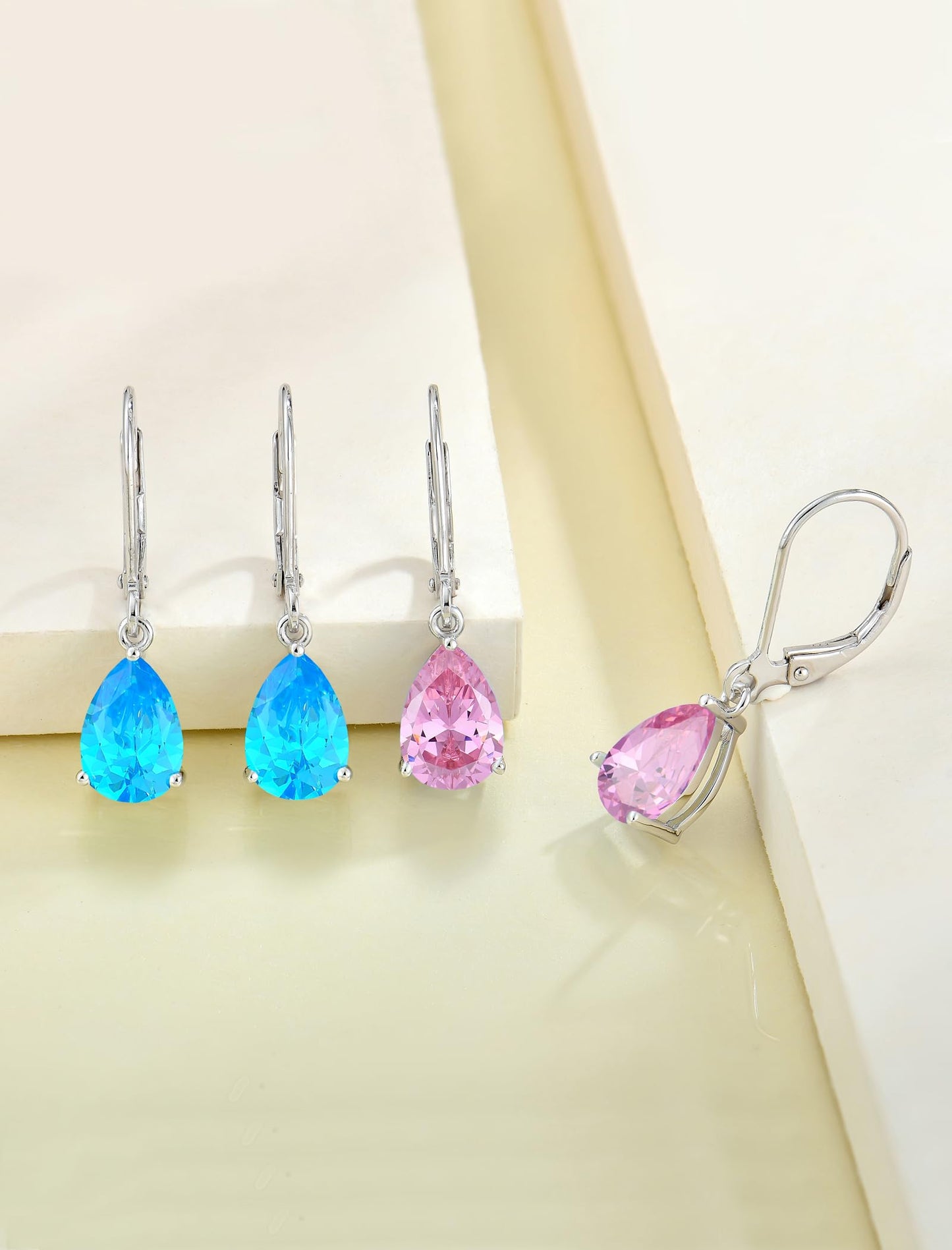 YL 925 Sterling Silver Teardrop Dangle Drop Earrings for Women 7x10 MM Solitaire Created Aquamarine Leverback Jewelry
