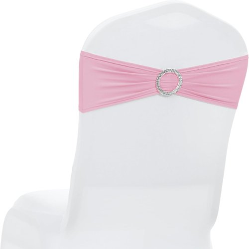 MDS Spandex Chair Sashes - Pack of 150 Elastic Stretch Bows with Buckle Slider for Wedding Decor - Pink