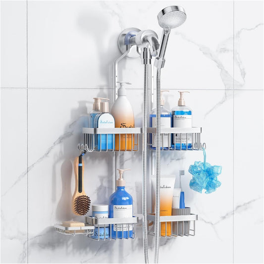 Sewulidon Aluminum Alloy Shower Caddy - Rustproof Hanging Organizer with Adjustable Height & Hooks