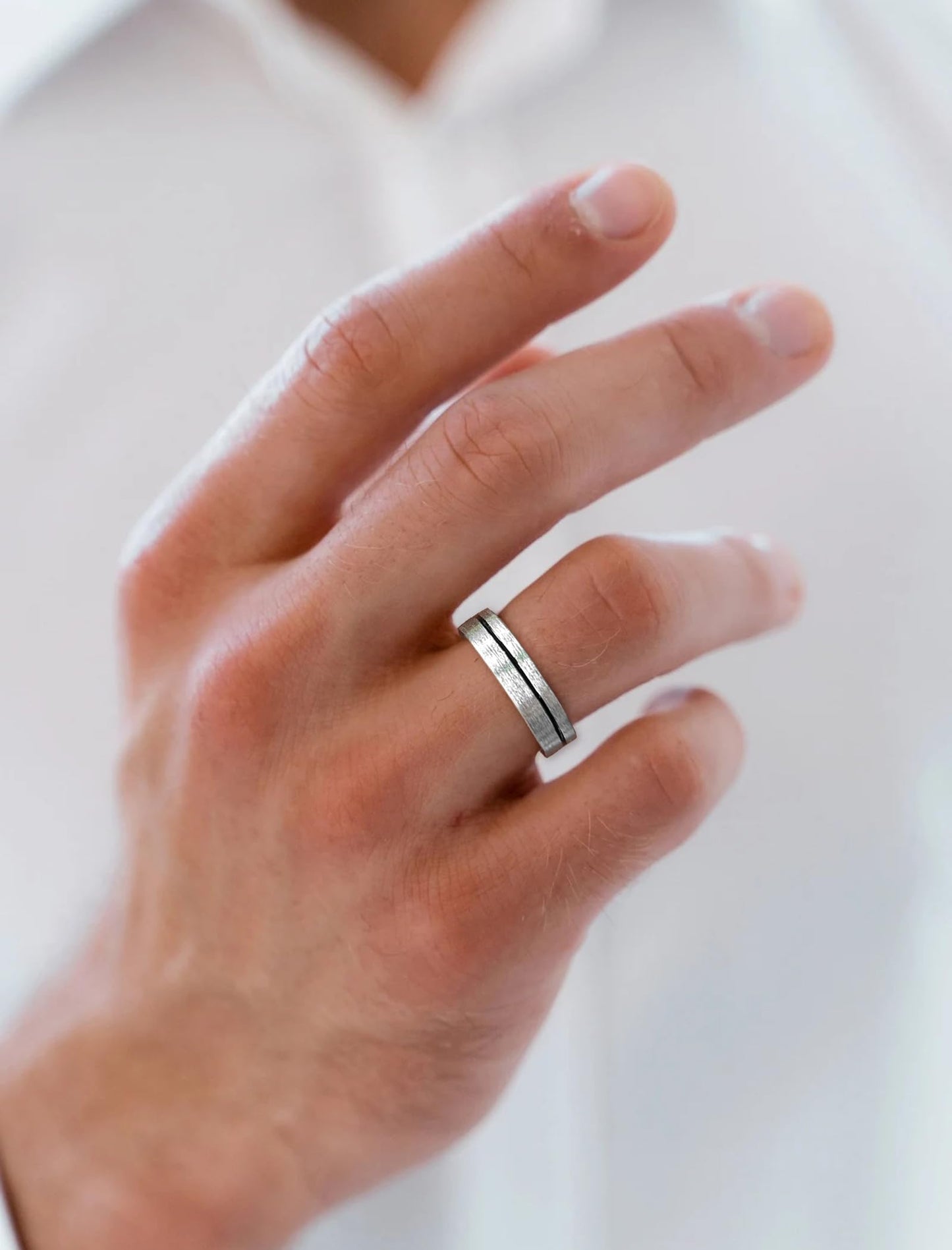 STARCHENIE Wedding Band Ring for Men, 925 Sterling Silver Comfort Fit, Brushed Matte Finish with Center Groove, Sizes 8