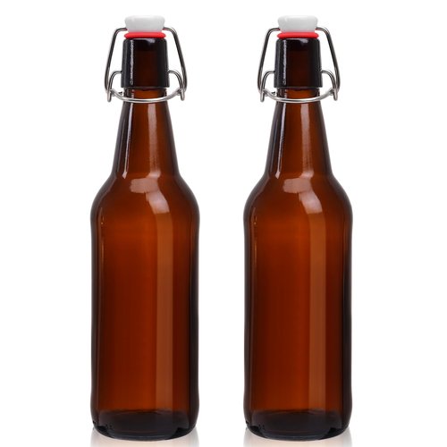Ldylayi 16oz 2 Pack Amber Glass Beer Bottles with Airtight Rubber Seal Flip Caps,Swing Top Glass Bottles for Home Brewing, Kombucha, Beverages, Oil, Vinegar, Vanilla Extract,Water, Soda, Kefir