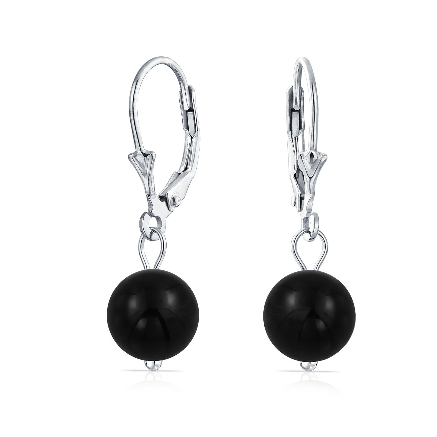 Bling Jewelry Timeless .925 Sterling Silver Black Onyx Bead 8mm Ball Drop Earrings Lever Back Genuine Gemstone
