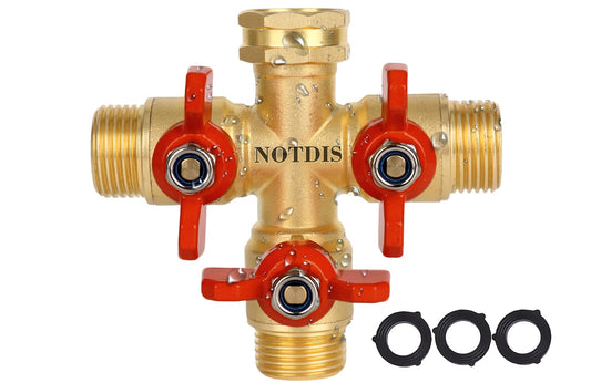 3 Way Hose Splitter, Solid Brass High Volume 3 Way Hose Splitter Valve with Metal Handle, Heavy Duty High Flow Spigot Splitter with Shut off Valve, 3/4 Inch Garden Tap Splitter