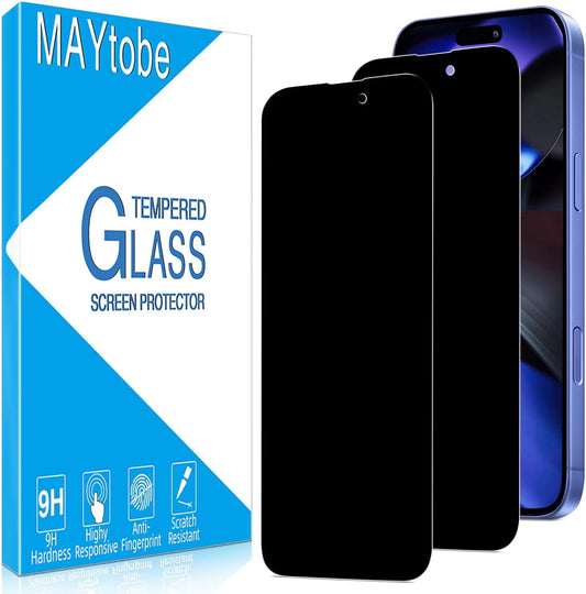 [2-Pack 16 MAYtobe Privacy Screen Protector Designed for iPhone Tempered Glass, Anti Spy, No Bubbles, Anti Scratch