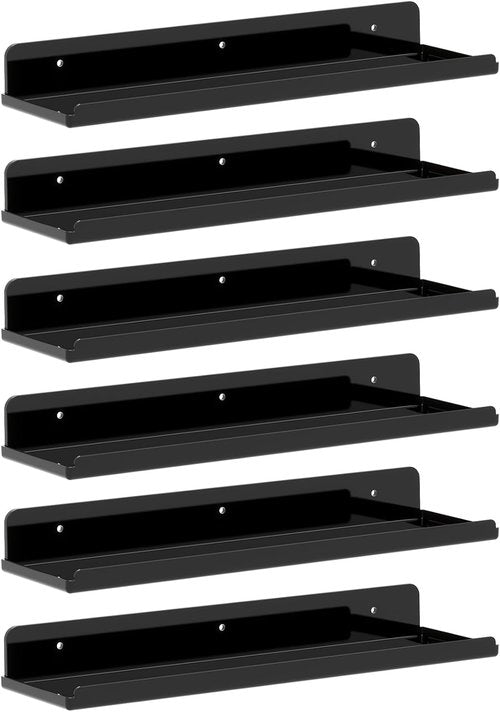 Lifewit Floating Shelves - 15" Acrylic Wall Organizer for Perfume & Makeup | Black, 6 Pack