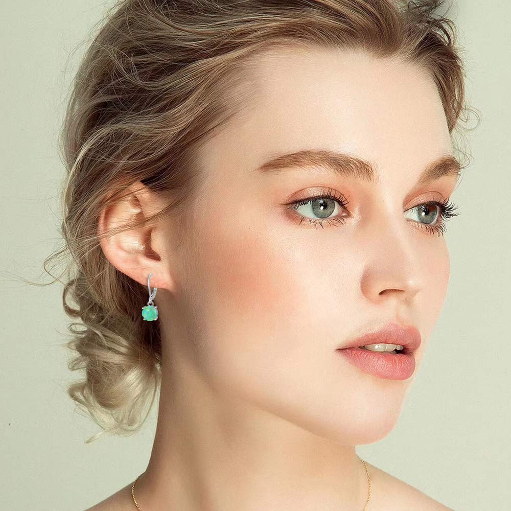 CiNily Green Opal Dangle Drop Earrings, Leverback Earrings for Women Gemstone Rhodium Plated Ear Rings