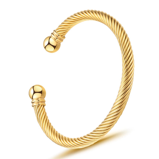 BOLAGTIER Stainless Steel Twisted Cable Wire Bracelets Adjustable Open Cuff Bangle Bracelet Vintage Jewelry Gift for Women (C-Yellow Gold)