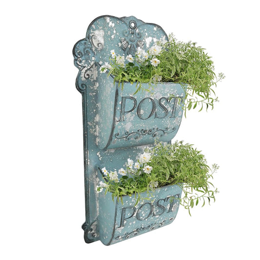 All Chic Metal Hanging Planter Wall Mounted Planters Metal Wall Planter Wall Vase Indoor Outdoor Wall Planter for Farmhouse Decor (Blue)