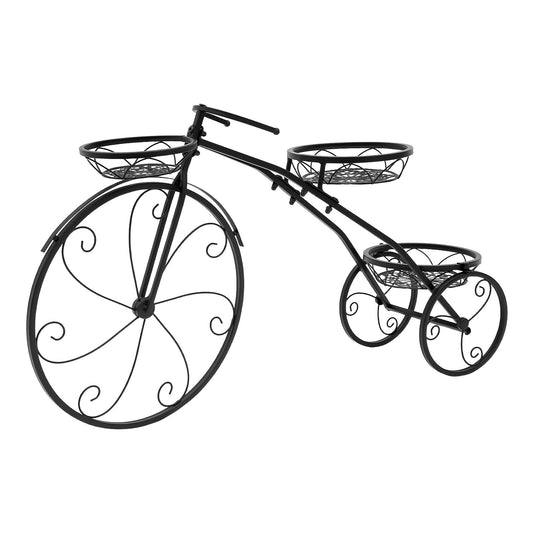 XEJMEOO Flower Cart, Bicycle Planter Stands 3 Tier Tricycle Flower Plant Stand Plant Corner Shelf with 3 Decorative Wheels Parisian Style Flower Display Stand Cart for Terraces Porches Gardens