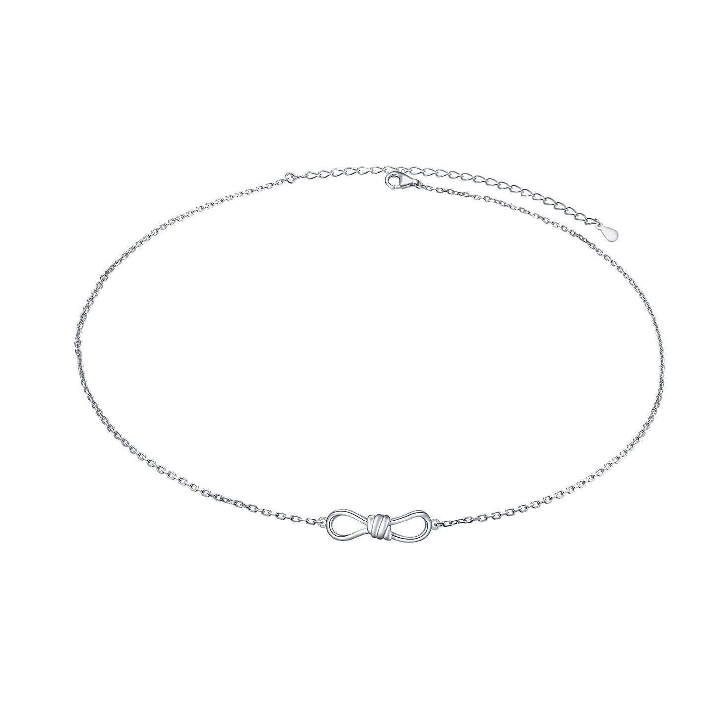 DAOCHONG S925 Sterling Silver Bow Knot Choker Short Dainty Necklace Pendant for Women Jewelry Gift