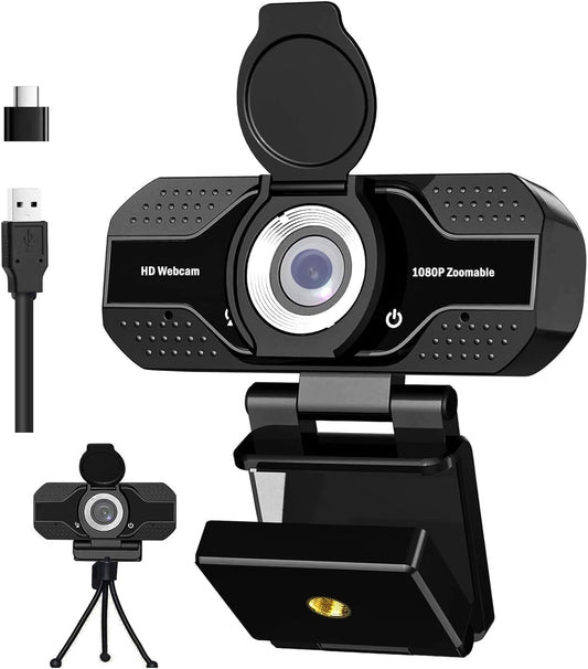 YOUPECK 1080P HD Webcam with Microphone, Noise Cancellation, Privacy Cover, Wide-Angle Lens, Auto Light Correction
