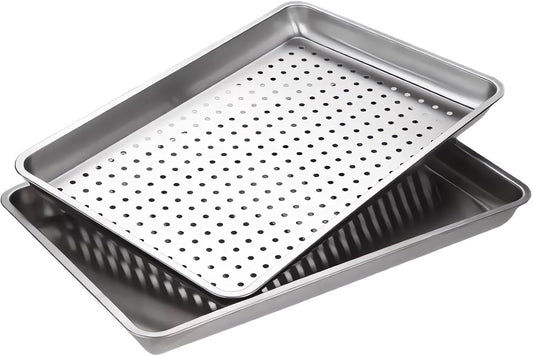 Regine Switzerland Extra Large 304 Stainless Steel Baking Pan Set - 2-Pack Non-Toxic Bakeware | Solid & Perforated Pans