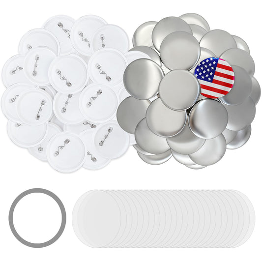 100 Sets 75mm Button Maker Supplies, 3 Inch Button Supplies Blank Badge Parts Includes Metal Covers, Plastic Backs& Clear Film, Compatible with Button Maker/Pin Press Machine