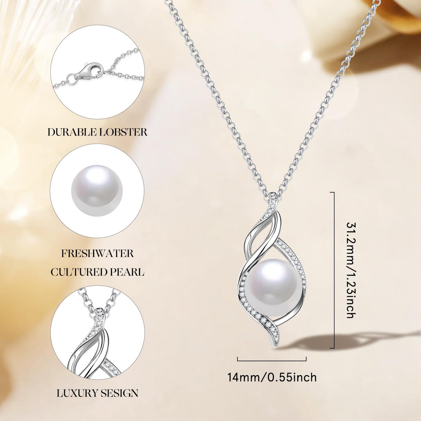 FANCIME Gift for Women Wife Freshwater Cultured Pearl Necklace Sterling Silver Moana Grace 10-12MM Freshwater Cultured Pearl Luxury Jewelry Gift for Women, Mother, Wife, 16"+2" Adjustable