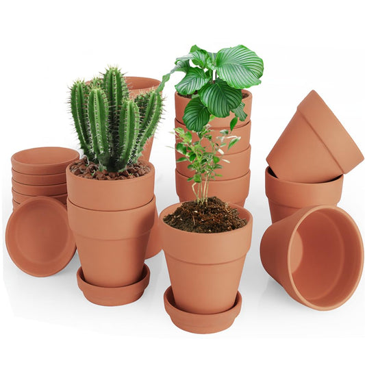 CUZZME 4 Inch Clay Pot for Plant with Saucer, Flower Pot with Tray, 12 Pack Small Terra Cotta Plant Pot with Drainage Hole, Terracotta Pot for Indoor Outdoor Plant, Great for Plants (4inch 12Pack)