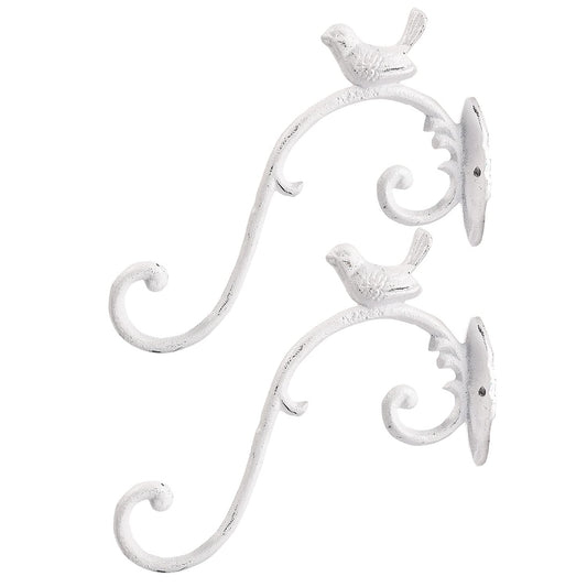 Sungmor Cast Iron Plant Hanger Wall Hooks, Heavy Duty Hanging Basket Brackets, Lovely Bird Shape & 10 inch & 2PC White, Decorative Wall Hangers for Planters Lanterns Bird Feeders Houses Wind Chimes