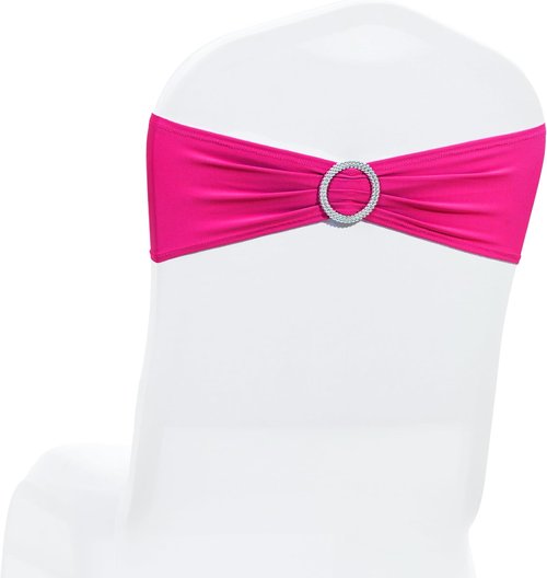 MDS Spandex Chair Sashes - Pack of 125 Elastic Stretch Bands with Buckle Slider Bow | Magenta