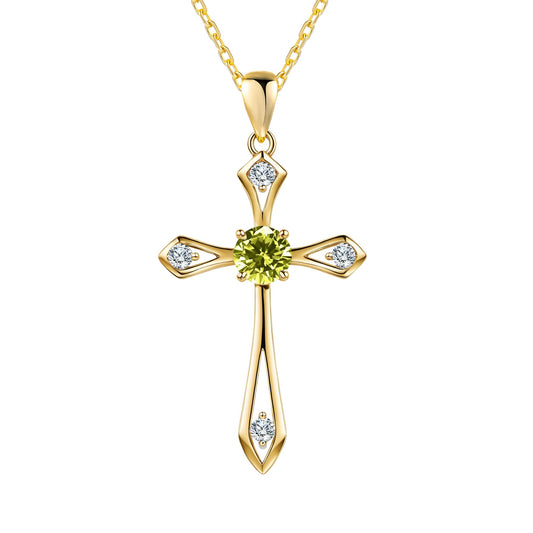 14K Gold Plated Solid Cross Necklace for Women,925 Sterling Silver Ladies Faith Cross Birthstone Pendant Christian Religious Confirmation Baptism Everyday Fine Jewelry Anniversary Birthday Gifts for Her