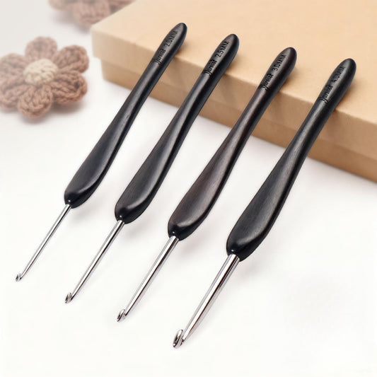 Yarniss Artisan Stainless Steel Crochet Hooks Set,2.0-4.0mm Handmade Crochet Needle with Ebony Handle for Beginners,Gift for Crocheter