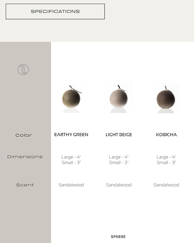 LAWA Sphere Candle - Beautiful Handmade Pillar Scented Soy Wax Elegant Aesthetic Candle Housewarming Gift Home Room Shelf Decor Idea (Earthy Green, Small)