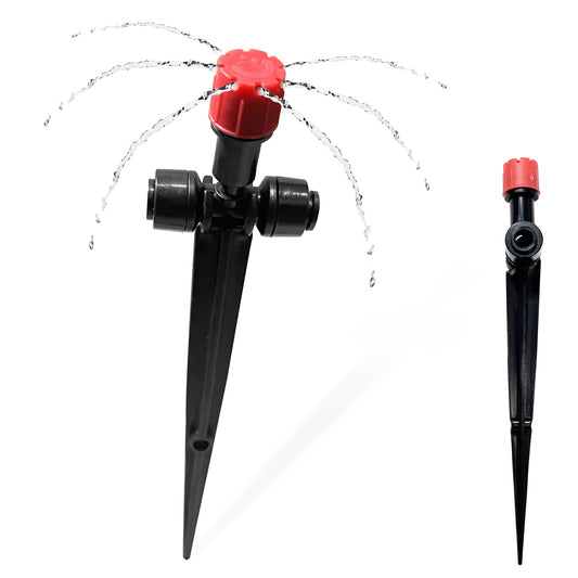 10PCS Push-to-Connect Drip Irrigation Emitters for 1/4 inch Irrigation Tubing, Two-Way Connection Adjustable Drip Emitter Sprayer with Stake, Irrigation Dripper Sprinklers for Drip Irrigation System