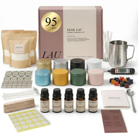 Mar Lau Soy Candle Making Kit for Adults – Complete DIY Candle Making Kit with 5 Fragrance Oils, Wax Melting Pot, Metal Tins, Beginner Candle Supplies