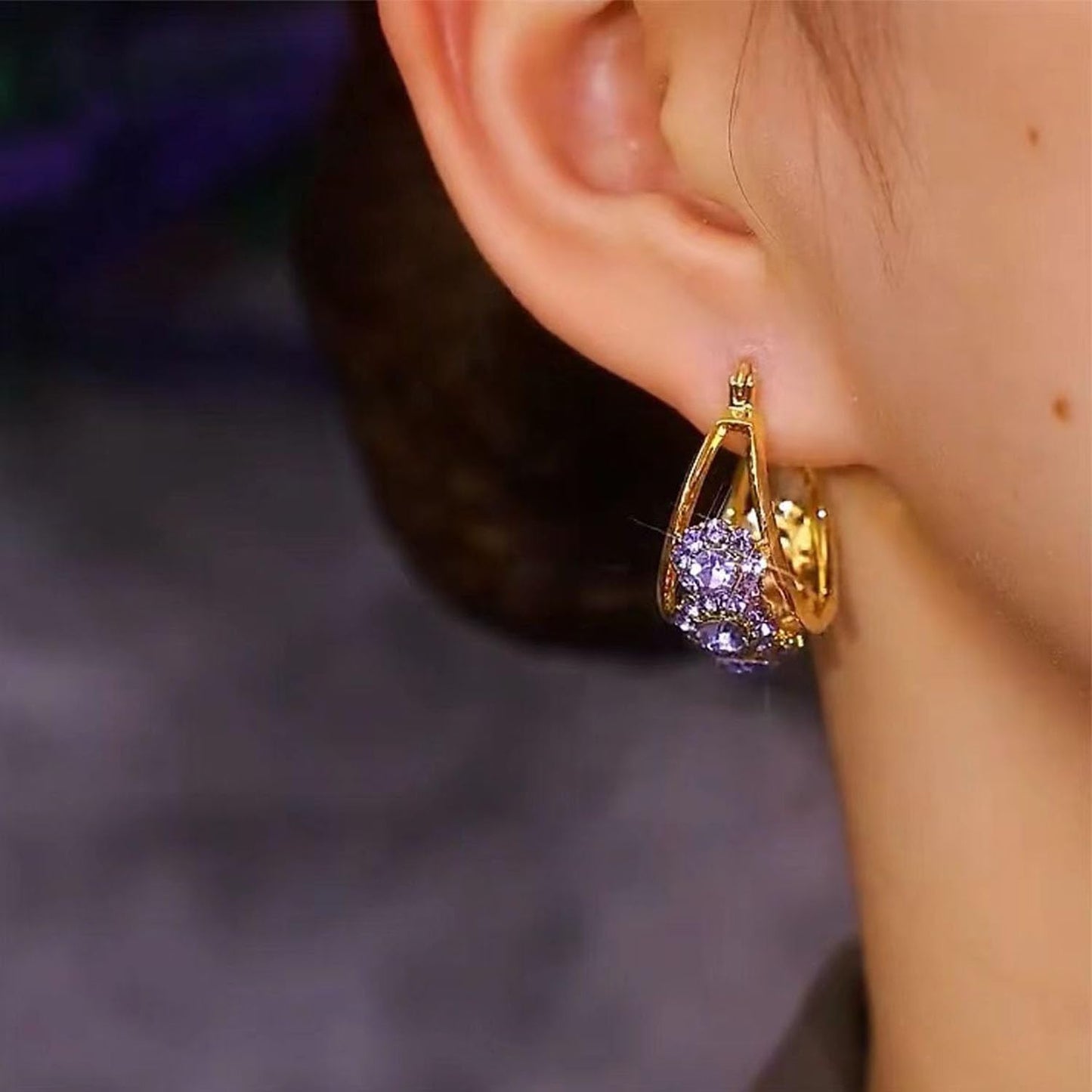 Lymphvity Lymph Earrings for Women - Germanium & Cubic Zirconia, Lymphatic Drainage, Purple