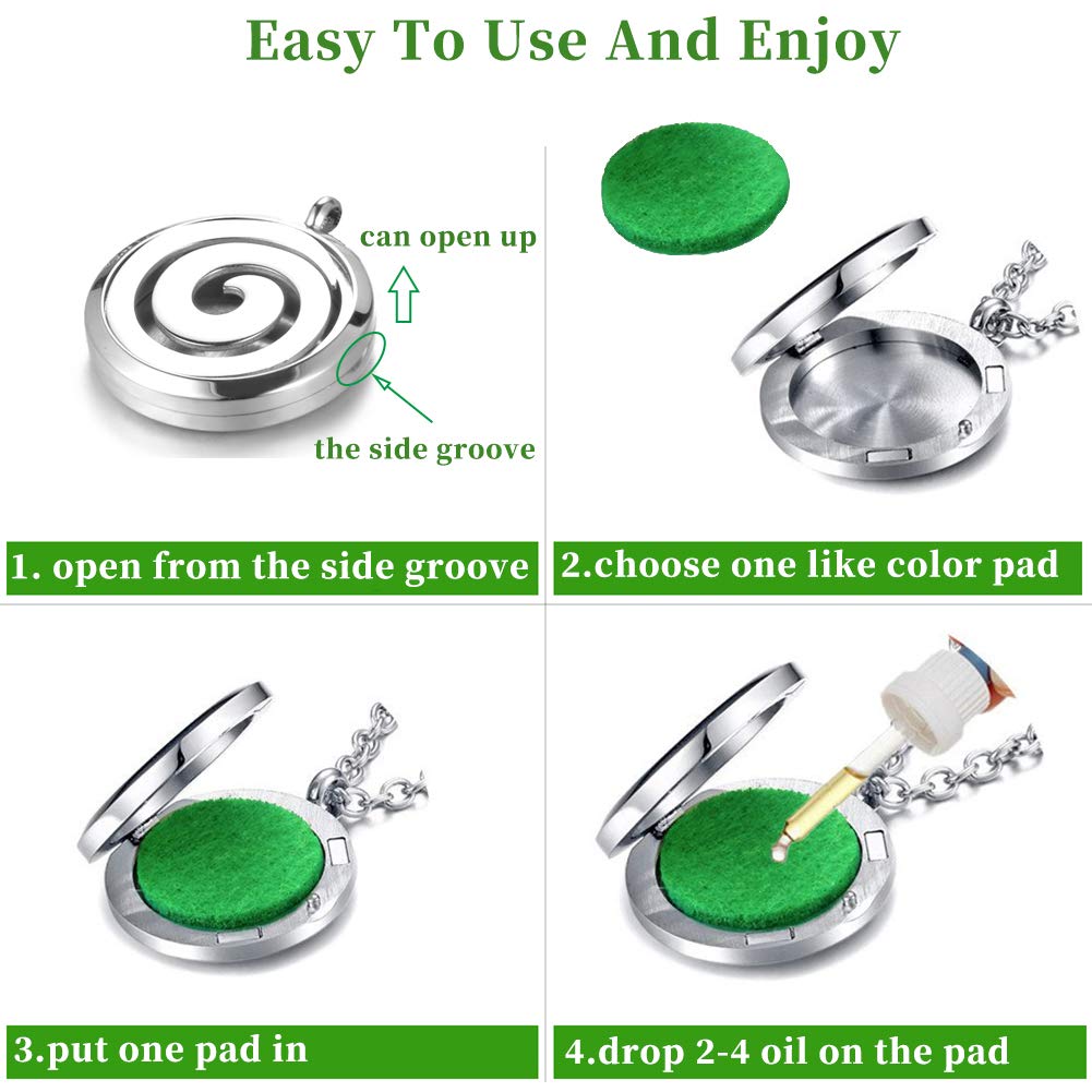 Essential Oil Diffuser Necklace, Hypoallergenic Stainless Steel Aromatherapy Swirl Locket Pendant Jewelry Sets Christmas Birthday Mother's Day Gift for Women Men