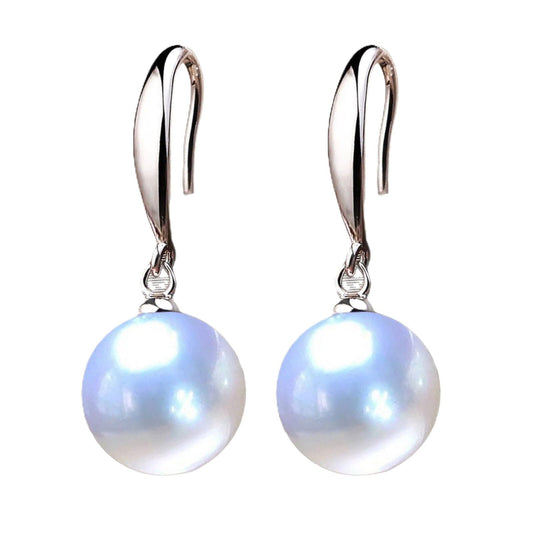 12mm Natural Ocean Pearl Freshwater Cultured Colorful Simulated Beads Drop Dangle Earrings Elegant Birthday Wedding Party Costume Prom Statement Jewelry for Women-white