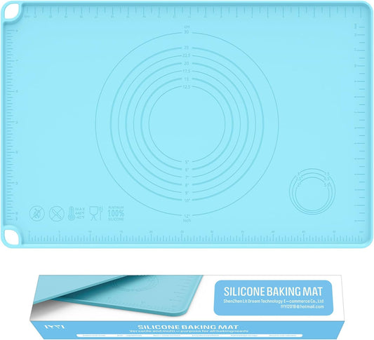 Sky Blue Silicone Baking Mat - Versatile Dough Rolling & Pastry Mat for Pizza, Pie, Macaron, Bread (24"×16")