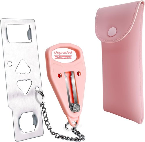 AceMining Portable Door Lock - Enhance Home Security & Privacy | Travel Lockdown for Hotels & Apartments - Pink (1 Pack)