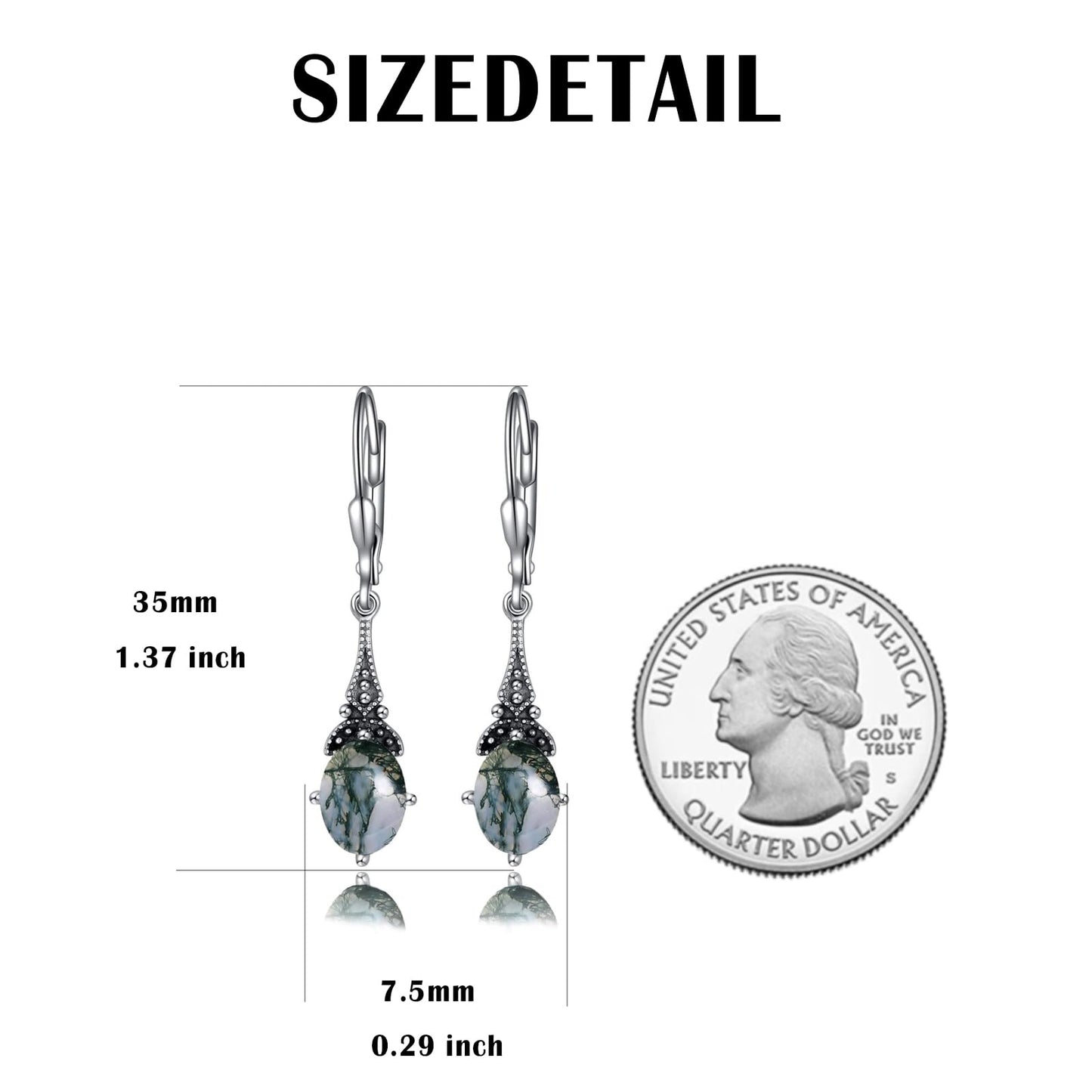Moss Agate Earrings 925 Sterling Silver Vintage Leverback Drop Dangle Earrings, Christmas Birthday Jewelry Earrings Gifts for Women