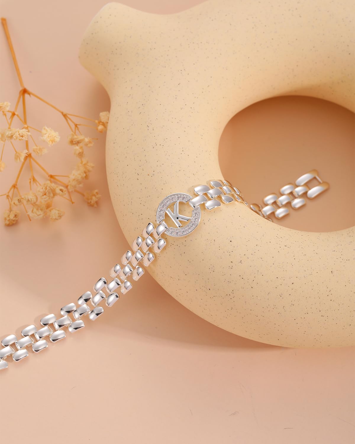 WEDDINEN Initial Bracelet,Silver Letter Bracelets for Women, Thick Bangle Wrist Gold Alphabet Bracelets for Women, Christmas Gifts for Women Jewelry Initial T Charm Chain